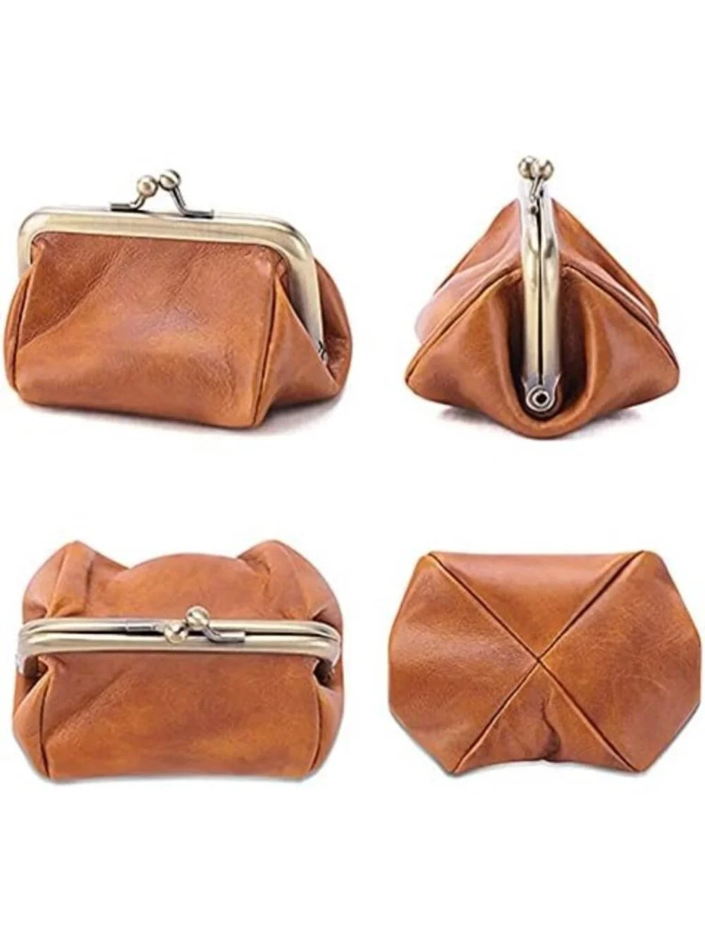 Genuine Leather Clutch Bag for Women | Retro Kiss Lock Coin Purse Organizer